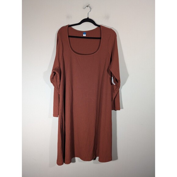 NWT Old Navy Dress Women Plus 3X Copper Mom Long Sleeve A-Line Rib Knit Mini - Picture 1 of 8